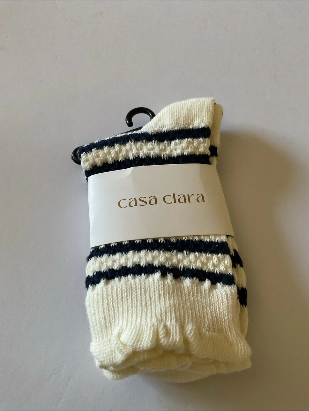 CASA CLARA WOMENS COTTON SOCKS NAVY STRIPE ON IVORY OS NWT